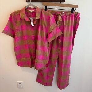 NWT Loft Pink Tan Check Print Pajama‎ Set Medium